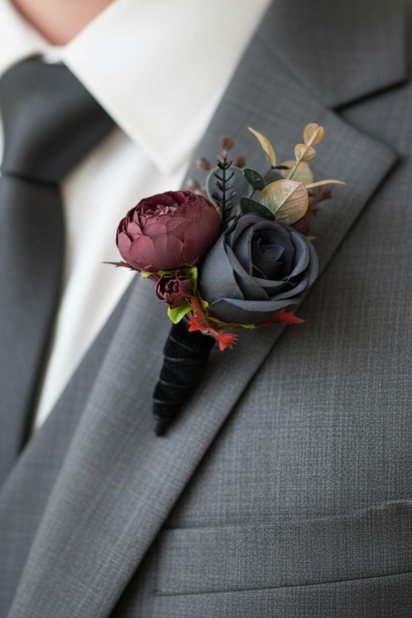 burgundy suit with black dress Burgundy Tuxedo Suit  Italian Cut for Mens Fall Fashion EU48/US38 / 33W
