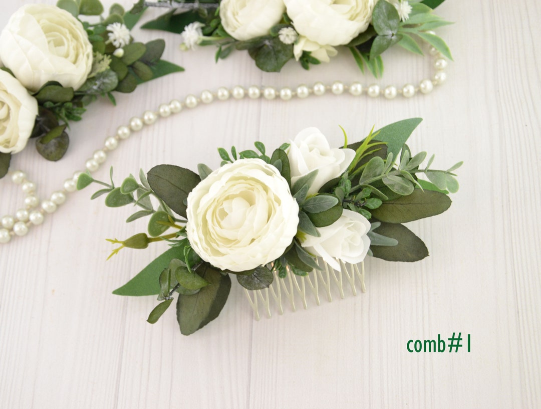 White Flower Hair Piece Wedding Peony Flower Hair Comb Etsy