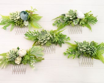 Hair comb greenery, headpiece succulent, flower comb wedding, bridesmaids hair piece
