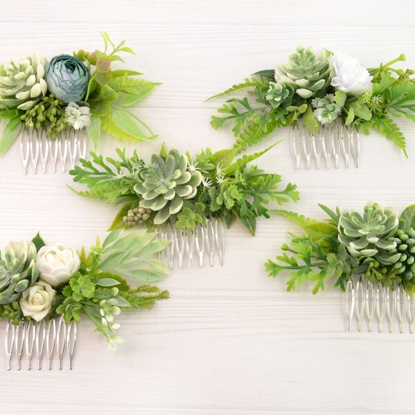 Hair comb greenery, headpiece succulent, flower comb wedding, bridesmaids hair piece