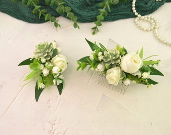 Prom boutonniere and corsage with succulent Flower buttonhole Groommen Ivory rose boutonniere Best Man Floral buttonhole Pin boutonniere