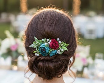 Flower comb teal berry flower headpiece wedding floral hair comb for women flower hair piece bridal floral hair comb women flower hair clip