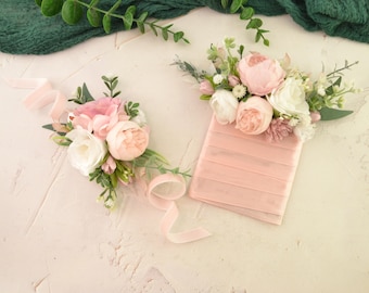 Blush white boutonniere Pink pocket Boutonniere Groomsman flowers for wedding Prom boutonniere pink White rose Buttonhole Man Boys Groom