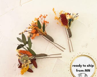 Purple Rust hair pins Bridal Flower hair pins Wedding hairpiece Women flower headpiece Dried greenery for hair Bride hair piece