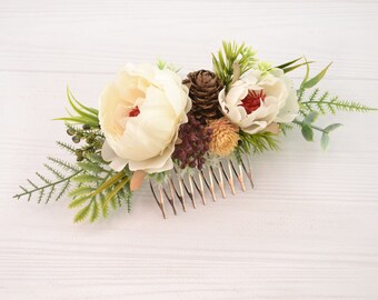 Forest wedding hair accessories Flower girls headpiece wedding hair piece boho head piece for girls Flower hair comb Peony