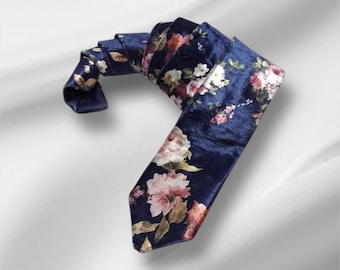 Navy floral necktie Blue Wedding bow tie for boys Men Accessories Velvet Wedding Ring bearer Bowtie Rustic pocket square