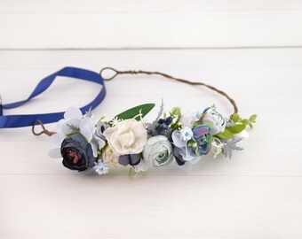 Flower hair comb navy dusty blue Floral hair piece for bride Flower headpiece wedding