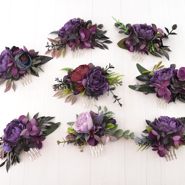 Flower hair comb Purple Head piece Floral hair piece wedding Flower comb Bridal headpiece Plum hair comb Bride hairpiece hair accessories