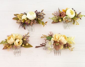 Flower comb beige, floral comb ivory, flower hair comb boho, flower headpiece wedding