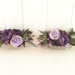 Flower comb plum Floral headpiece deep purple Wedding headpiece for girls Floral hair clip bridal Bridesmaids head piece with flower Violet