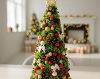 Table top Christmas Tree centerpiece Christmas Table Decorations for home Holiday Decor for room Natural decor Xmas Tree Holiday Red Green
