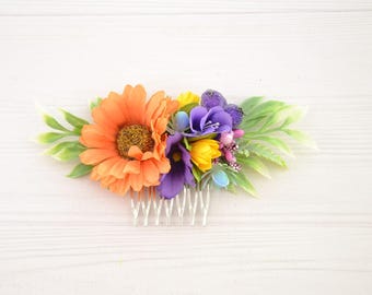 Tropical Flower Bridal Hair Comb Bright Floral Headpiece Small hairpiece with flowers Tropical Wedding Hair Clip for girls Party Head Piece