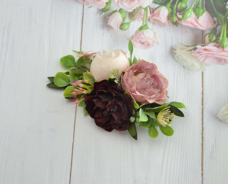 Burgundy blush hair clip Marsala pink hair clip Flower hair accessories Burgundy wedding hair clip Blush Bridal hair clip Flower for hair