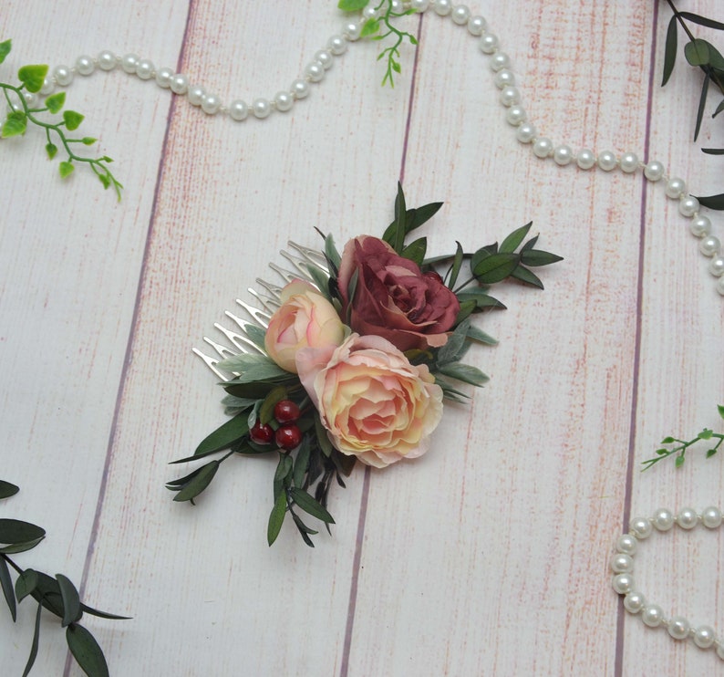 Flower hair comb Marsala Wedding Hair piece Floral comb for bride Flowers for hair Flower hair accessories for girls women Party Boho style