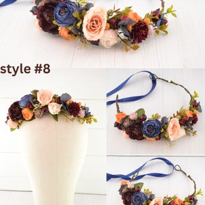 Flower crown flower headpiece orange flower hair piece wedding floral crown flower girls burgundy orange blue plum image 8