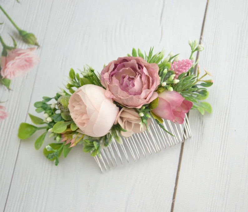 Wedding headpiece,Bridal hair comb,Bridal flower comb,Bridesmaid hair comb,Flower hair piece Summer flower comb Blush floral hair piece