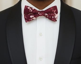 Burgandy Pink Bow tie Marsla Blush Floral Self Tie Wedding Necktie Matching Socks for Men Rust Suspenders for Best Man Boys Groomsmen
