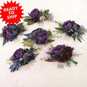 Gothic flower headpiece Dark wedding hair piece Plum Violet flower comb Purple Hairpiece Floral head piece for bride Bridesmaids Flower girl