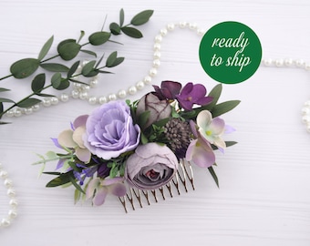 Purple flowers for hair Plum hair floral decor Bride hair piece flowers for girl Floral hair comb Flower comb Bridal hair piece Plum flowers