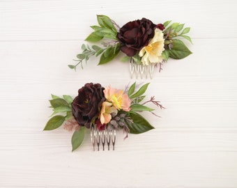 Burgundy flower hair comb Bridal Floral headpiece Burgandy Flower for hair