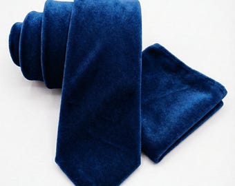 Navy Necktie Velvet Deep blue Men's tie Wedding bowtie dark blue Groom Neck tie 2" Dark blue bow tie with strap Ready to Ship