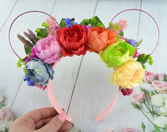 Party Headband Floral Women headband Adult Headband Trip Floral hair piece LGBT pride Hair crown for women girls Peony Red Pink
