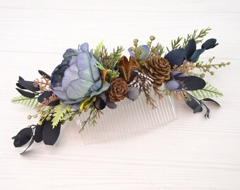 Flower hair piece blue - wedding hair comb - bridal hair accessories