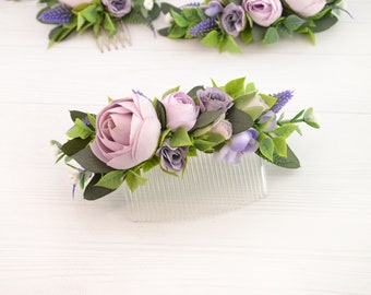 Flower comb Floral hair comb peony Purple Wedding flower headpiece bridal