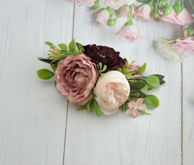 Burgundy blush hair clip Marsala pink hair clip Flower hair accessories Burgundy wedding hair clip Blush Bridal hair clip Flower for hair