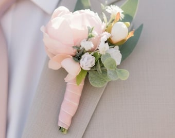 Flower boutonniere blush white Pink buttonhole for Groom Boho Boutonniere Groomsmen Rustic Wedding boutonniere Best Man