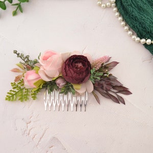 Flower comb wedding flower headpiece bridal flower hair comb women blush pink burgundy image 7