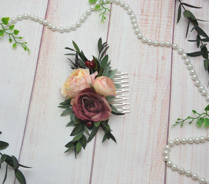Flower hair comb Marsala Wedding Hair piece Floral comb for bride Flowers for hair Flower hair accessories for girls women Party Boho style