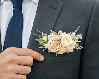 Pastel flower boutonniere Peach flower corsage Ivory floral comb Bridesmaid headpiece with flowers Boho hair comb floral Bridal hair piece