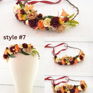 Flower crown flower headpiece orange flower hair piece wedding floral crown flower girls burgundy orange blue plum image 7