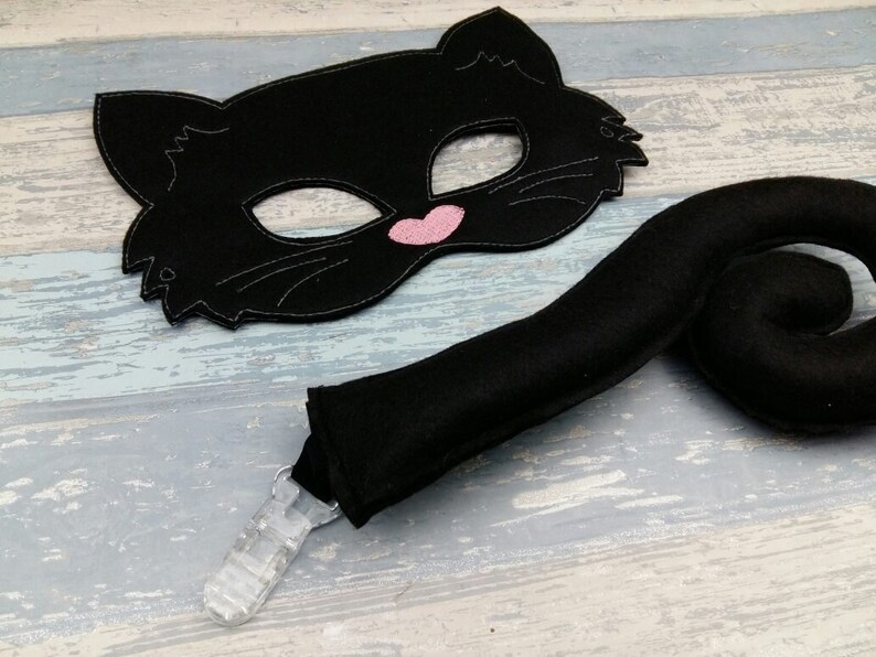 Cat Mask &amp; CLIP Tail Feline Costume Halloween Black Cat Etsy