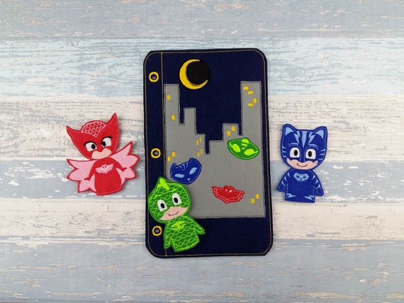 Hero Quiet Book Page - PJ Busy Book Page - Toddler Busy Book - Felt Book - Felt Finger Puppets - PJ Masks - Stocking Stuffer - Birthday Gift Il_570xn