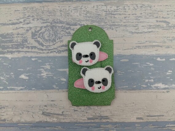 Panda Hair Clip - Hair Accessories - Felt Panda Barrette - Slumber Birthday Party Gift - 2 PANDAS ONLY on 1 card - Girls Hair Accessories Il_570xn