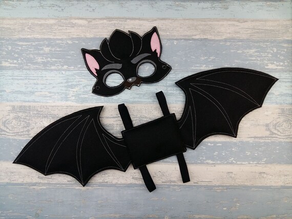 Bat Mask & Wings Set - Black Soft Felt Half Face Mask - Halloween Birthday Party Gift - Cute or Ugly Bat Costume Wings - Toddler Kids Adults Il_570xn