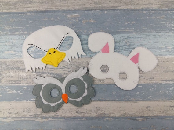 Felt Animal Masks - Set of 3 - Eagle - White Rabbit - Grey Owl - Soft Half Face Masks - Halloween Birthday Dress Up Pretend Play - Adults Il_570xn