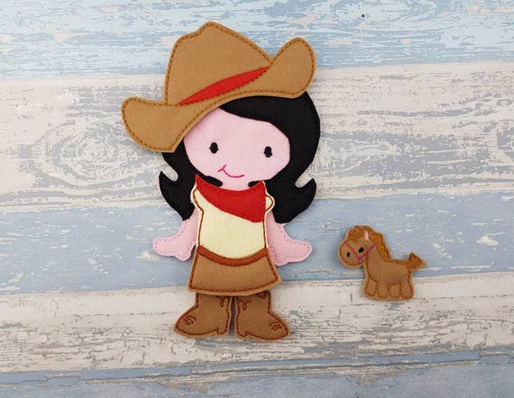 Felt Doll with Cowboy Cowgirl Outfit & Horse - Non Paper Dolls - Felt Doll - Dress Up Doll - Toddler Busy Book Idea - Birthday Gift Idea Il_570xn