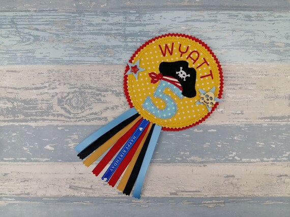 Pirate Birthday Badge - Personalised Rosette - Celebration Party Number - Pirate Hat and Scarf - Pirate Party - 1 2 3 4 5 6 7 8 9 Aged Gift Il_570xn
