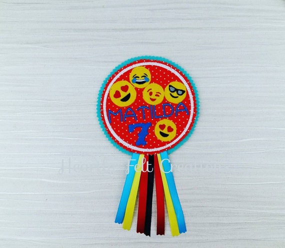 Emoji Personalised Birthday Badge Rosette - Name Age - Celebration Party Gift for Her Him Yellow Face - Happy Emoji - Glasses Emoji - Heart Il_570xn
