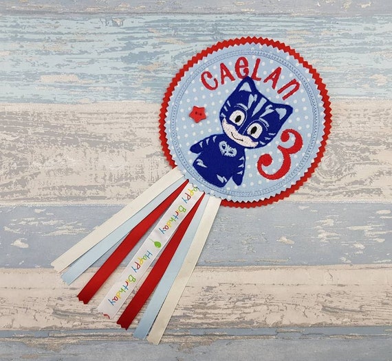 Cat Birthday Badge - Birthday Rosette - Blue Cat Birthday Badge - Personalised Birthday - Birthday Gift - Badge with Ribbons - PJ Masks Il_570xn