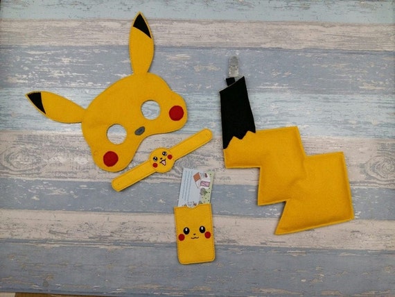 Pokemon Costume - Pikachu Mask Set with Mask, Tail, Bracelet and Gift Card Money Holder - Birthday Gift - Celebration Halloween Party Gift Il_570xn