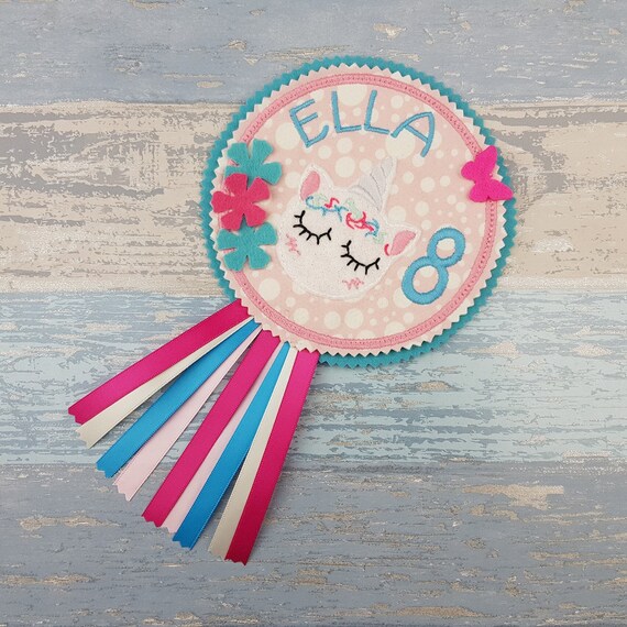 Unicorn Badge - Celebration Birthday Badge - Personalised Rosette - Felt Unicorn Floral Flowers Il_570xn