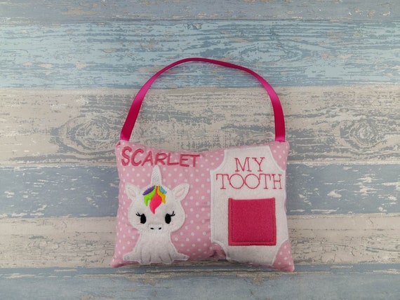 Unicorn Tooth Fairy Pillow - Felt Unicorn Design - Personalised Unicorn Tooth Pouch Holder - Tooth Fairy Gift Idea - Unicorn Wall Decoration Il_570xn