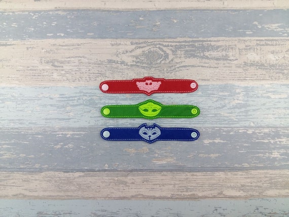 3 Bracelets - Birthday Gift Ideas - Toddler Felt Bracelets - PJ Masks Party Masks - Red Owlet - Green Gecko - Royal Blue Cat Il_570xn
