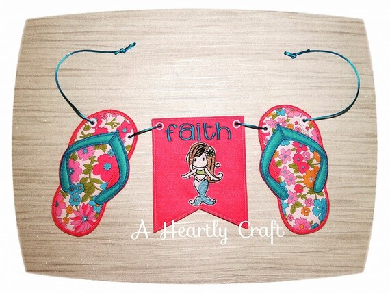 Mermaid Banner - Mermaid Bunting - Baby Name Banner - Personalised Mermaid Flipflop Summer Wall Decoration Birthday Party Celebration Gift Il_570xn