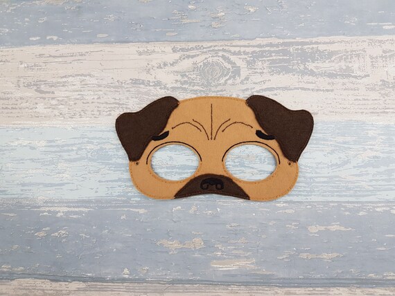 Pug Mask - Felt Animal Mask - Dog Mask - Pet Face Mask - Birthday Party Bag Supplies - Halloween Costume Mask - School Classroom Play Mask Il_570xn