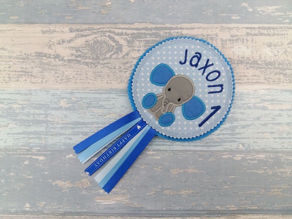 Elephant Badge - Birthday Rosette - Blue Badge - Elephant Party - Personalised Gift - Ellie Personalised Badge - 1st Birthday - Babies First Il_570xn